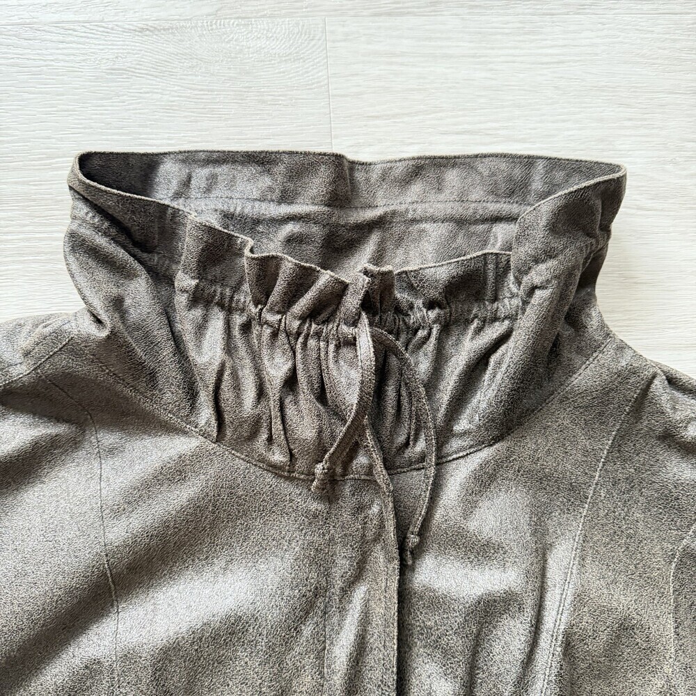 Della Spiga Italy Faux Leather Utility Jacket Brown Cinched Waist Women's Size 4 - Picture 5 of 13
